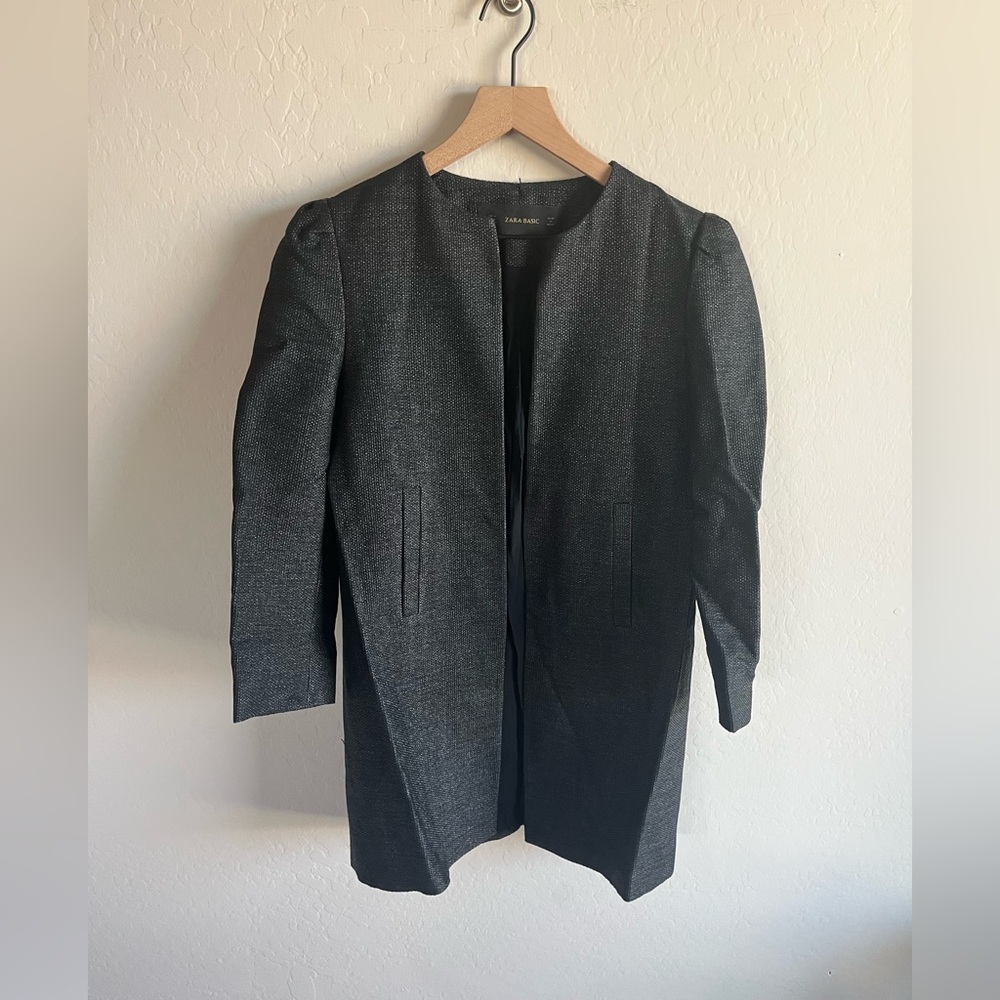 Zara Women’s Black Textured Jacket Size M Business Professional Mid Length